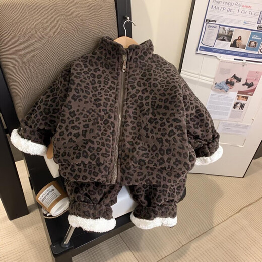 Disney baby boy and girl suit winter velvet fashionable boy and girl baby warm and thickened turtleneck jacket pants cotton suit two-piece set 90 size recommended 80-90cm 1 year old - 1 and a half years old