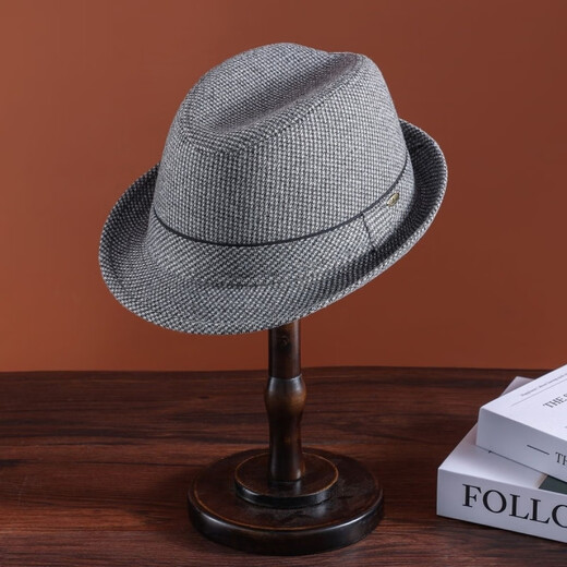 Ye Yu woolen hat middle-aged and elderly autumn and winter fashion gentleman men's dad British jazz hat plaid gray medium size M56-57CM
