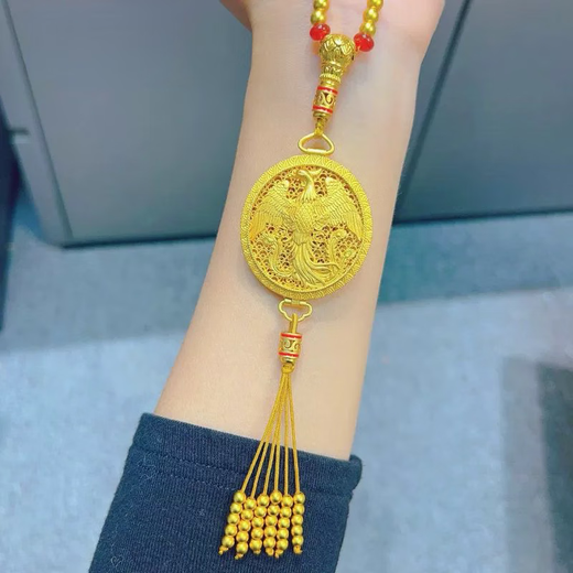 Youzhu sweater ancient style same necklace new new sachet pendant gold shop sand gold chain women's national trend filigree Phoenix style Chinese style Phoenix sachet 5mm beads sweater chain 60 long