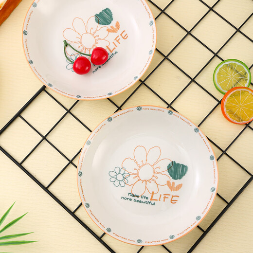 Household ceramic plate dish plate round plate ceramic simple style underglaze color simple line flower 7-inch breakfast plate 7-inch breakfast plate 1 pack