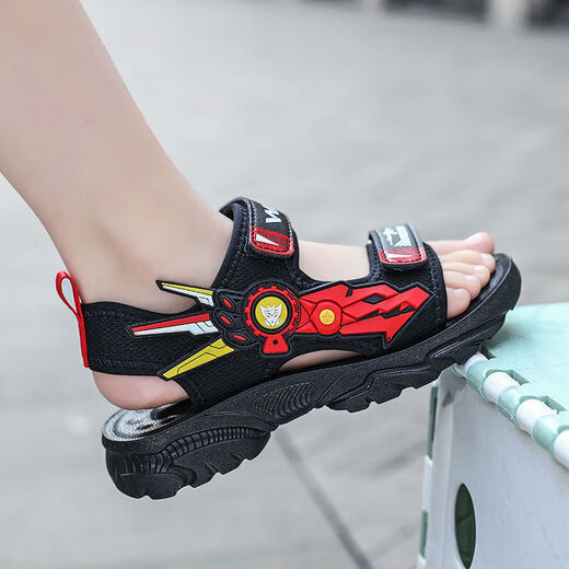 Children's shoes 6-12 years old, summer breathable sandals, boys' students' beach shoes, lightweight and handsome, new style, non-slip and wear-resistant, 1901 black gray, size 34/inner length 217cm