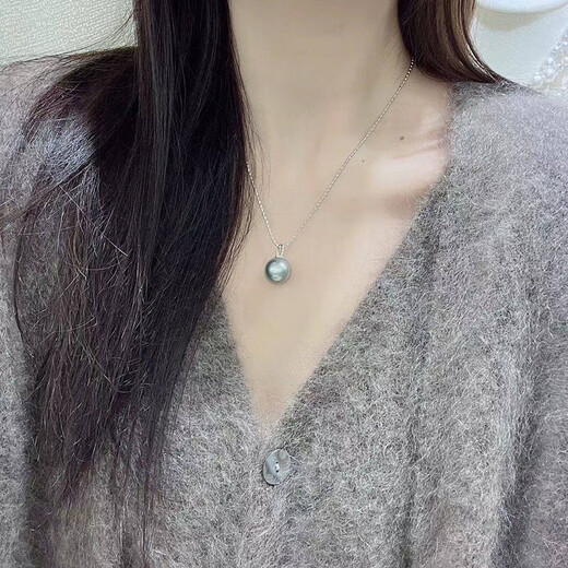 BuhesytDR GRAFFCARNY natural color Tahitian black pearl platinum gray pacifier style diamond inlaid elegant pendant zircon style platinum gray 14-15mm