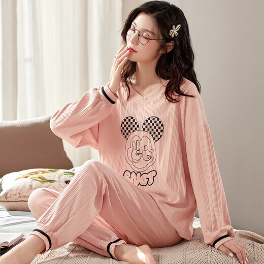 Fat Donglai pajamas for women spring and autumn pure cotton Korean version cartoon long-sleeved large size two-piece suit summer, autumn and winter home clothes can be worn outside GXT9928 M (recommended 75-95Jin Jin equals 0.5 kg)