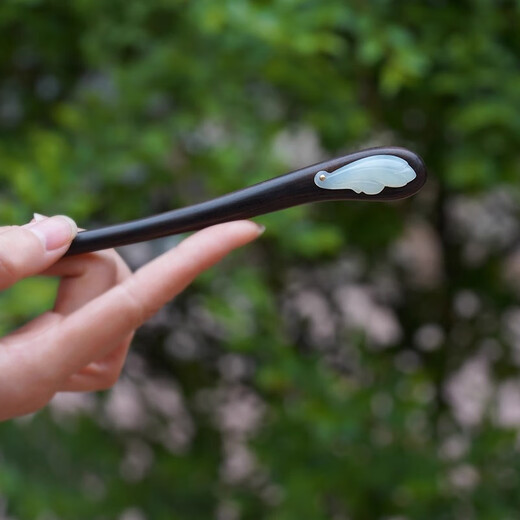 Kamalun (KAMALUN) hairpin for women, ancient style, tassel, black sandalwood hairpin, cheongsam, Hanfu headwear, handmade hairpin for wife, double-sided jade flower - tassel style + brand gift box