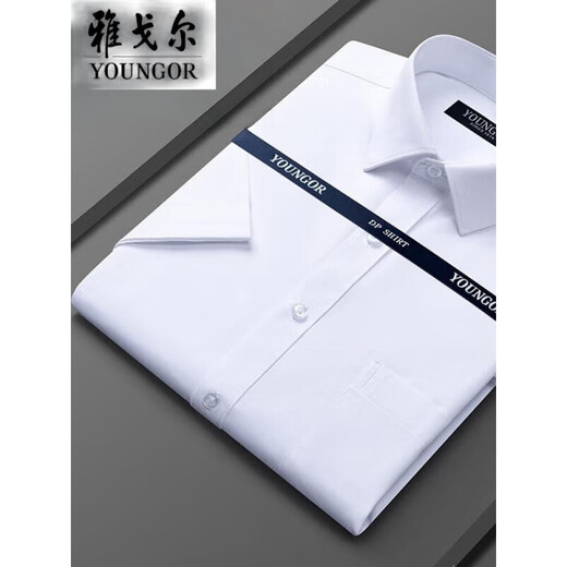 Yager Flaggschiff offizielles Geschäft mit kurzärärmernem Hemd 2025 Herren Sommer Neugeschäft Casual Professional Professional Formal Kleidung ohne Bügeln und Anti-Falten-Weiß [blau und weiße Plaid] DX6626 38 100-120