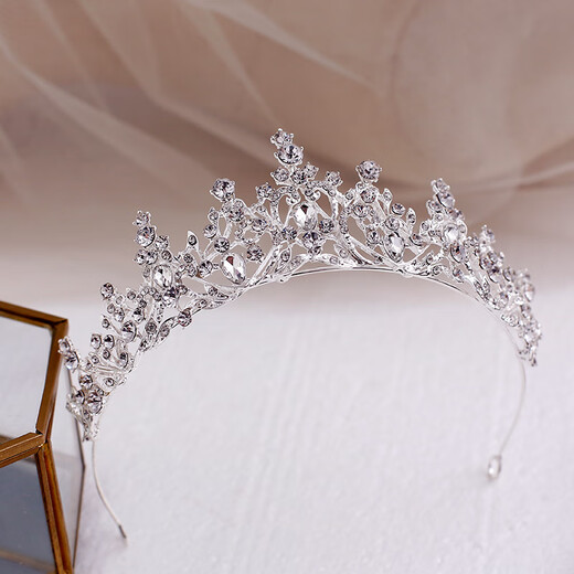 Shijun (SHIJUN) Japanese and Korean crown tiara bridal wedding hair accessories super shiny rhinestone small crown wedding adult silver princess jewelry crown + veil