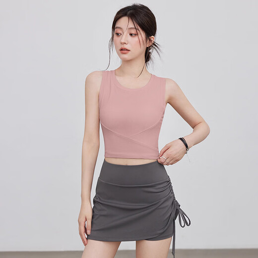 Bright dip sports bra summer new yoga fitness vest all-in-one running Pilates yoga suit white apricot top XL recommended 115-130 Jin Jin equals 0.5 kg