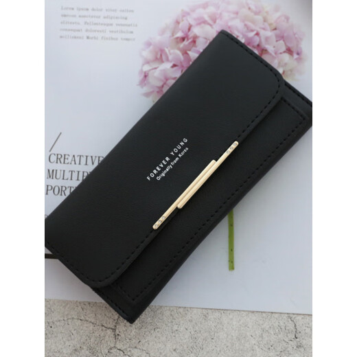 Kangaroo wallet women's long 2025 new Japanese and Korean large capacity multi-card slot fashion simple and versatile folding clutch wallet black