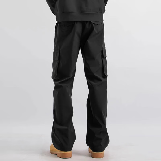 Homlean American functional overalls men's summer versatile loose straight retro casual trousers HF03 black L