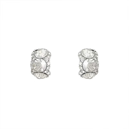 Miaozhan full diamond C-shaped earrings for women, niche light luxury high-end earrings, temperament and versatile earrings, 1 pair of Durofli white
