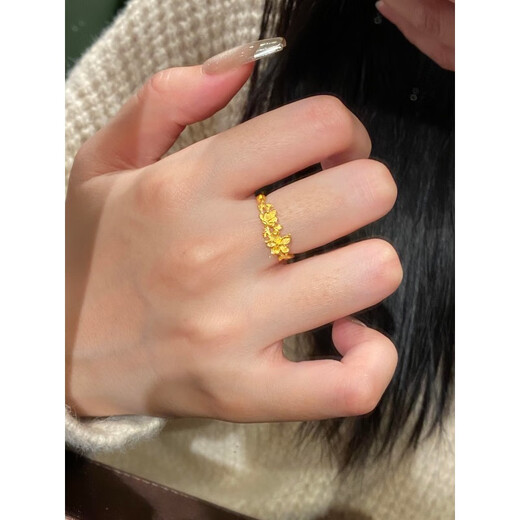 OEMG Old Phoenix Gold Store Style Butterfly Flowers 24k Gold Butterfly Love Flower Ring Female Super Fairy Sweet New Chinese Style Fashion Design Butterfly Love Flower Ring (Opening Adjustable)