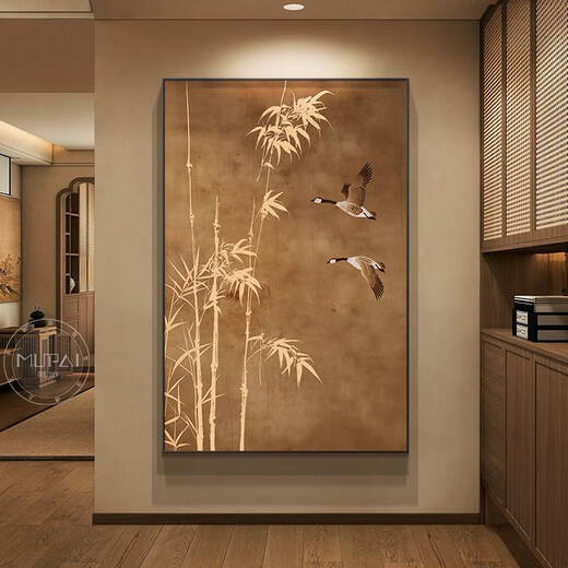 
Puban Song Dynasty aesthetic entrance entrance entrance to the entrance to the entrance of the entrance to the bamboo medieval style living room hanging painting corridor mural mural mural bamboo report safety model C 80*12035mm aluminum alloy frame + tempered transparent crystal