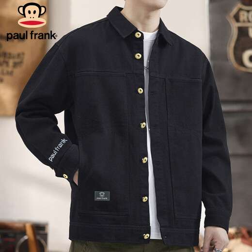 Paul Frank Jacket Men's Spring and Autumn Trendy Cotton Work Jacket Men's Casual Denim Top Men's Black XL