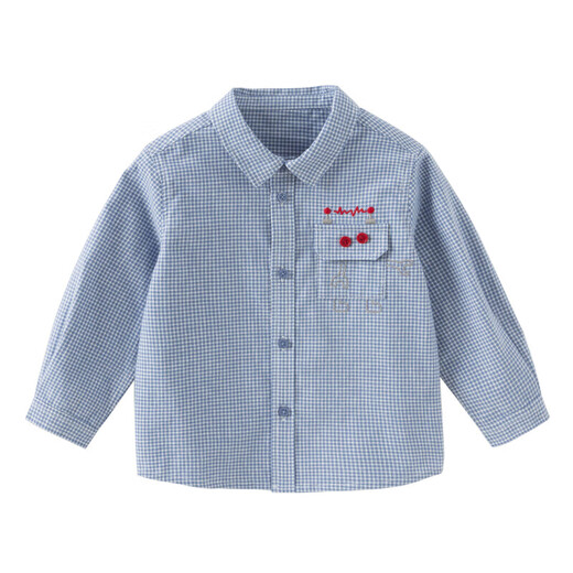 DAVE&BELLA children's plaid shirt spring new pure cotton boys' shirt children's long-sleeved tops baby boy clothes plaid in stock 80 cm (recommended height 73-80cm)