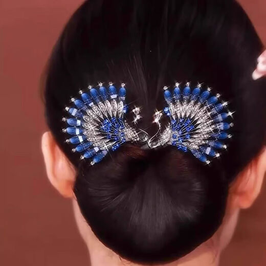 Retro hair twist clip on the back of the head, women's high-end hair ball hair fixing artifact hair clip, ball hair accessory, blue feather hair twist clip