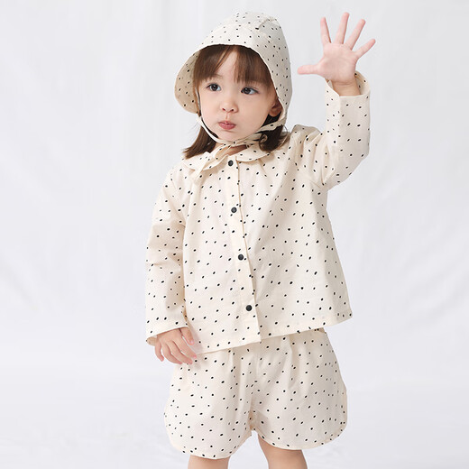 Enhennbaby baby polka dot butterfly collar top 2025 spring and summer new girls' shirt baby cotton shirt light apricot 80 cm