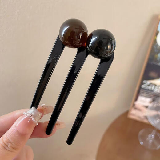 Case makeup Chinese Valentine's Day new Chinese style u-shaped beaded three-tooth hairpin for women, Chinese-style hairpin, comb ball hairpin, hairpin, coffee green-three-tooth hairpin