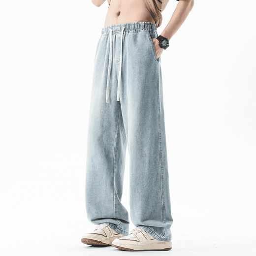 Si Ruilin Huowu Studio jeans suaves de primavera y verano para hombres y mujeres, pantalones rectos con drapeado retro, informales y versátiles, sueltos y de colores claros 693 azul claro (alta calidad) S (90-105 Jin Jin equivale a 0,5 kg)