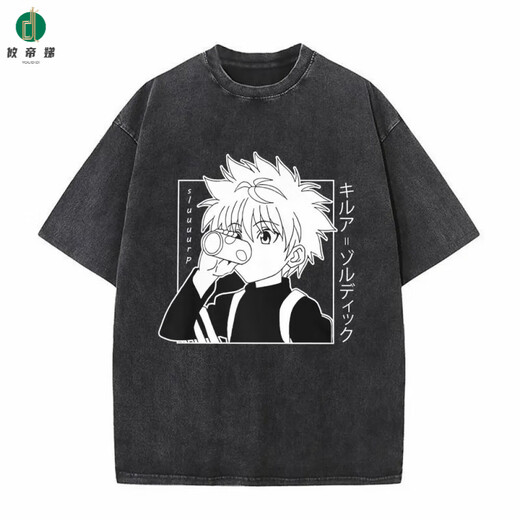 攸帝娣原宿嘻哈街头棉T恤水洗复古日本动漫全职猎人Hunter x Hunter潮 B1343水洗黑 S