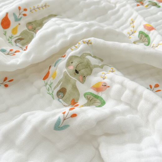 Langsha summer children's six-layer gauze cotton towel quilt 100 pure cotton blanket bath towel baby nap blanket Green Hare Trace A maternal and infant grade standard 110cm*110cm