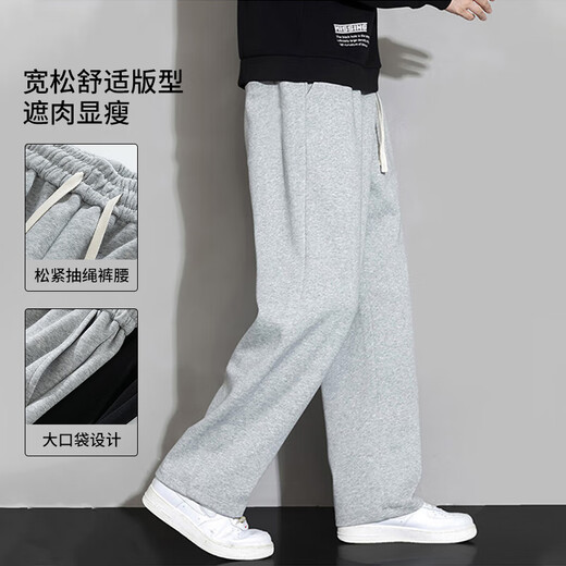 NASA GISS Casual Pants Men's Loose Straight Leg Wide Leg Pants Trendy Long Pants Gray Straight Leg Regular (180/84A)XL