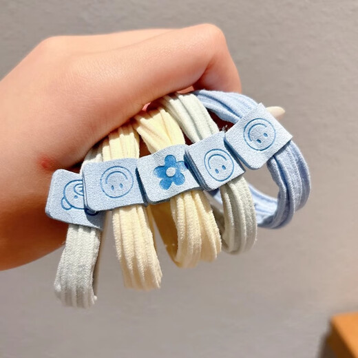 Hesi language sea salt series 10 pieces, bear-labeled hair ties, cute and non-harmful hair ties, rubber bands, hair rope hair accessories, sea salt series, 5 pieces-blue label bear