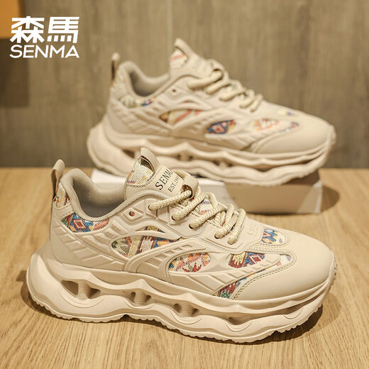 Semir men's shoes thick sole heightening dad shoes trendy and versatile men's casual sports running shoes for men apricot 41