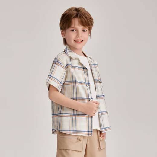 PawinPaw cartoon bear children's clothing boys contrast plaid short-sleeved shirt casual PCYAE2511M green 140