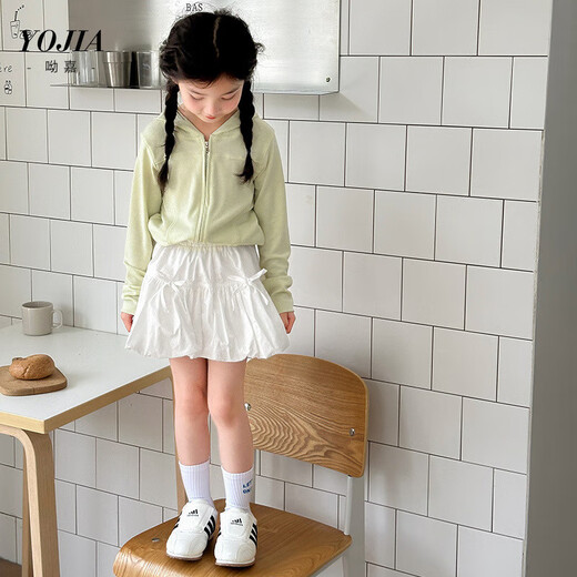 YOJIA女童半身裙春夏2025新款洋气小女孩花苞裙短裙儿童裙子春季 白色 均码 120cm