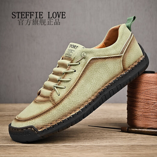 STEFFIE LOVE大码48男鞋2025年新款春夏季透气皮鞋男款运动鞋子男士休闲豆豆鞋 9901绿色 38