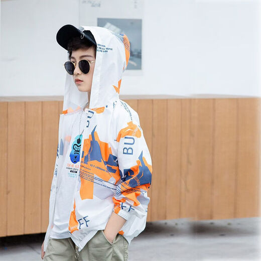 Ouhuangxiong children's sun protection clothing, children's summer clothing, new children's clothing, breathable skin clothing, air-conditioning clothing for middle and large children, orange five-pointed star 150, height 140~150cm