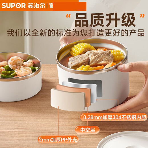 SUPOR (SUPOR) three-piece work lunch box lunch box, microwave heating, anti-scalding, compartmented student lunch box, multi-layer classic style, with Supor carved bamboo chopsticks 5, three layers, 2100ml, increased capacity, double layer insulation