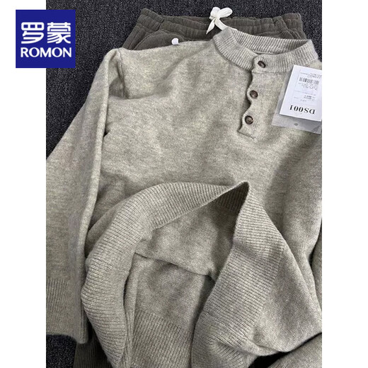 Romon cleanfit old money style Henry collar sweater men's autumn and winter style American retro pullover sweater base floral gray upgraded style M