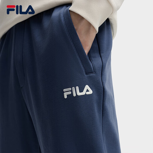 FILA men's and women's couple's trousers 26 spring new casual sweatpants loose sports straight pants New Year's trousers cuffed trousers without velvet dark elegant blue-DB L