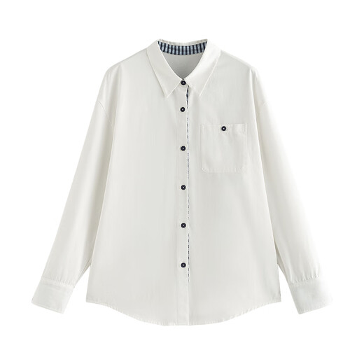 First Language Cavalry Oblique Cotton Women's Shirt 2025 New Lapel Spliced Striped Top Commuting Shirt Off-White M