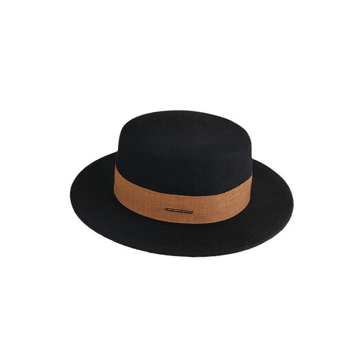 Xiang Jintong Sombrero francés de lana negro de alta calidad para mujer, estilo retro británico, ala plana simple, parte superior plana, sombrero único para mujer, caqui 56-58 cm M (56-58 cm)