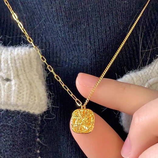 DOMEN Old Phoenix Gold 9999 pure gold brushed small sugar cube pendant gold flash necklace pure gold fashion clavicle chain 0
