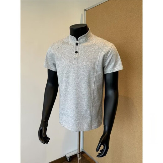 Mo Xiaodao American retro right shoulder short-sleeved men's summer cleanfit Henry collar t-shirt men's slim sports top polo shirt light gray L recommended 100-120Jin Jin equals 0.5 kg
