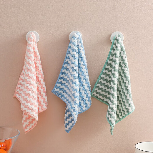 Tea towel coral velvet wavy pattern tea towel absorbent dishcloth cleaning cloth cationic thickened tea towel non-stick oil tea table 20*20 3 pieces random color