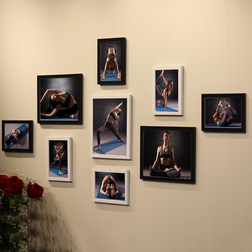 Sailoto Pilates poster yoga studio gym bodybuilding decoration punch-free hanging picture frame photo wall sticker picture core white + B frame picture core 9 frames 7 inches 35 inches