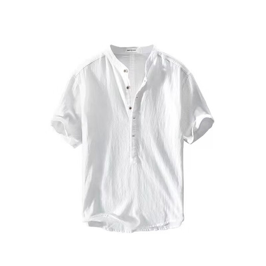 Kuraishi Kazuki trendy brand linen long-sleeved shirt men's American Henry shirt breathable high-end stand collar casual shirt white XL