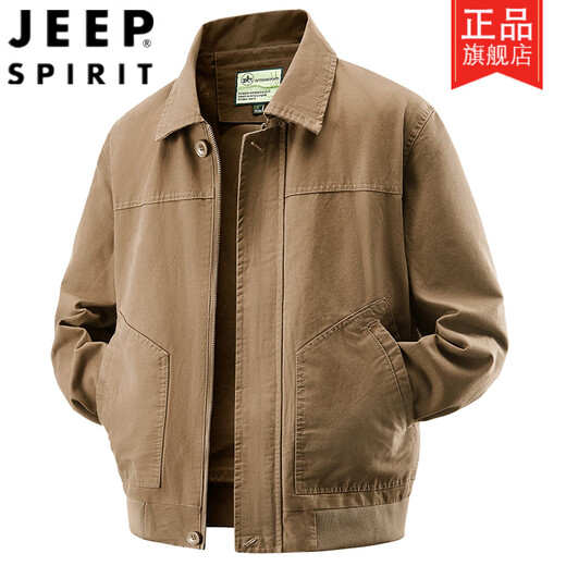 Jeep (JEEP) Spring and Autumn Washed Cotton Casual Loose Jacket Men's Fashion Large Size Loose Middle-aged Lapel Jacket Dad's Wear Army Green 2XL Suitable for Weight 160-170Jin Jin is equal to 0.5 kg