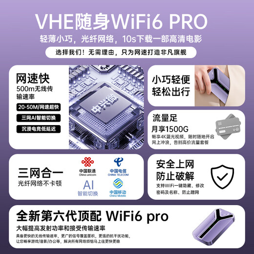 VHE portable wifi mobile wireless wi-fi6 three-network universal card-free unlimited speed national universal wireless network card portable car hotspot home whole house 4G outdoor router 28 antennas Extreme Edition WiFi6 online drama video recommendations