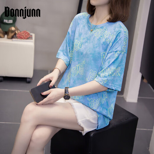 DONNJUNN胖mm休闲百搭遮肚子纯棉上衣女夏季加大码女装200斤显瘦短袖T恤女 9902粉色 M 80-95斤