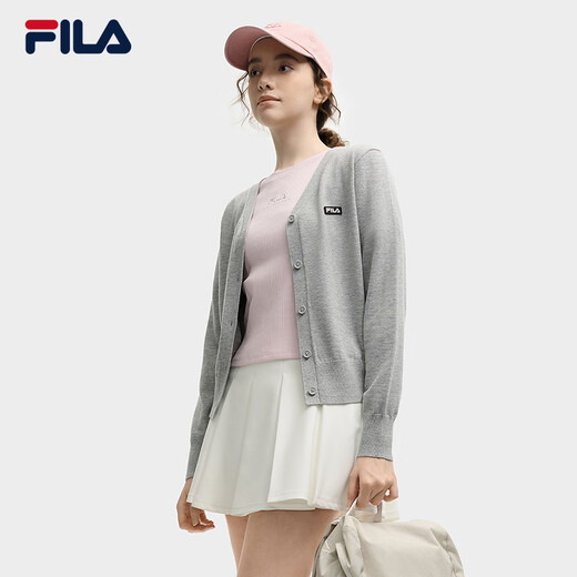 Fila Damen-Strickjacke 2025 Herbst Neue Mode Casual Bequemer V-Ausschnitt Sweater Cardigan, Black-Bk S 160_80A_