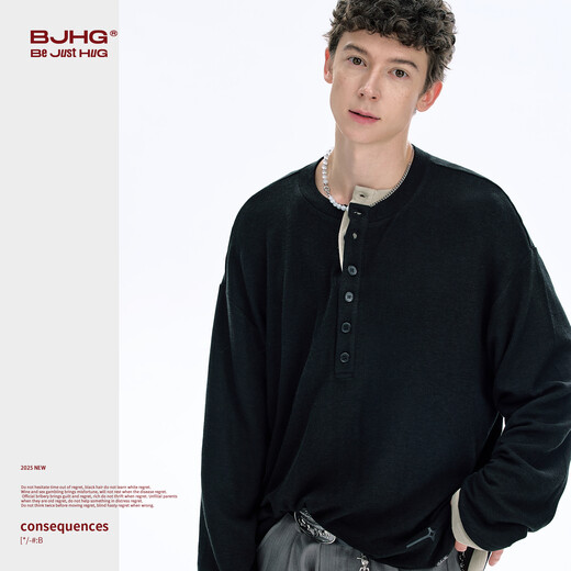 BJHG reckless henley collar polo shirt men's long-sleeved T-shirt 2025 new fashion brand autumn casual sweater for women mica gray 2XL