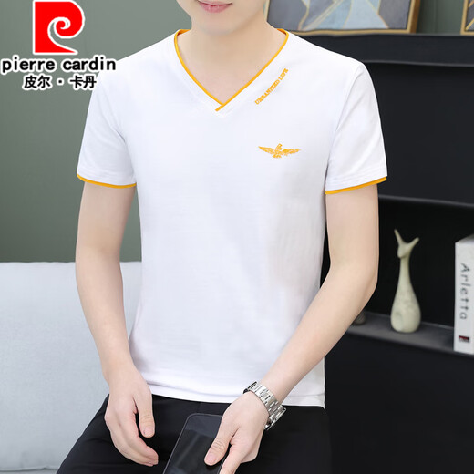 Pierre Cardin Sommer Herren kurzärmelig T-Shirt Pure Cotton V-förmige Ausschnitt Trendy Slim halbärmelte Jugendlosen-Casual-Top Dünn Sweatshirt Black Qy693 m