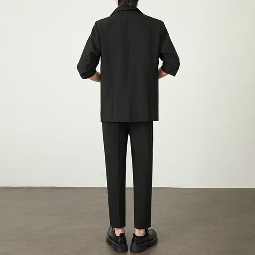 Light and mature style Korean style loose summer thin men's suit two-piece set gray set 3XL