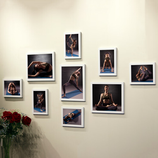 Sailoto Pilates poster yoga studio gym bodybuilding decoration punch-free hanging picture frame photo wall sticker picture core white + B frame picture core 9 frames 7 inches 35 inches