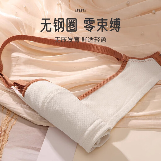 Beidi Chun Junior High School Girls Underwear Girls Developmental Primary School Students Breathable Bra Summer Thin Seamless Tube Top Wear Inside, Green Grass, Correcting Posture and Beautiful Back, One Size 38/85 (AB Cup)